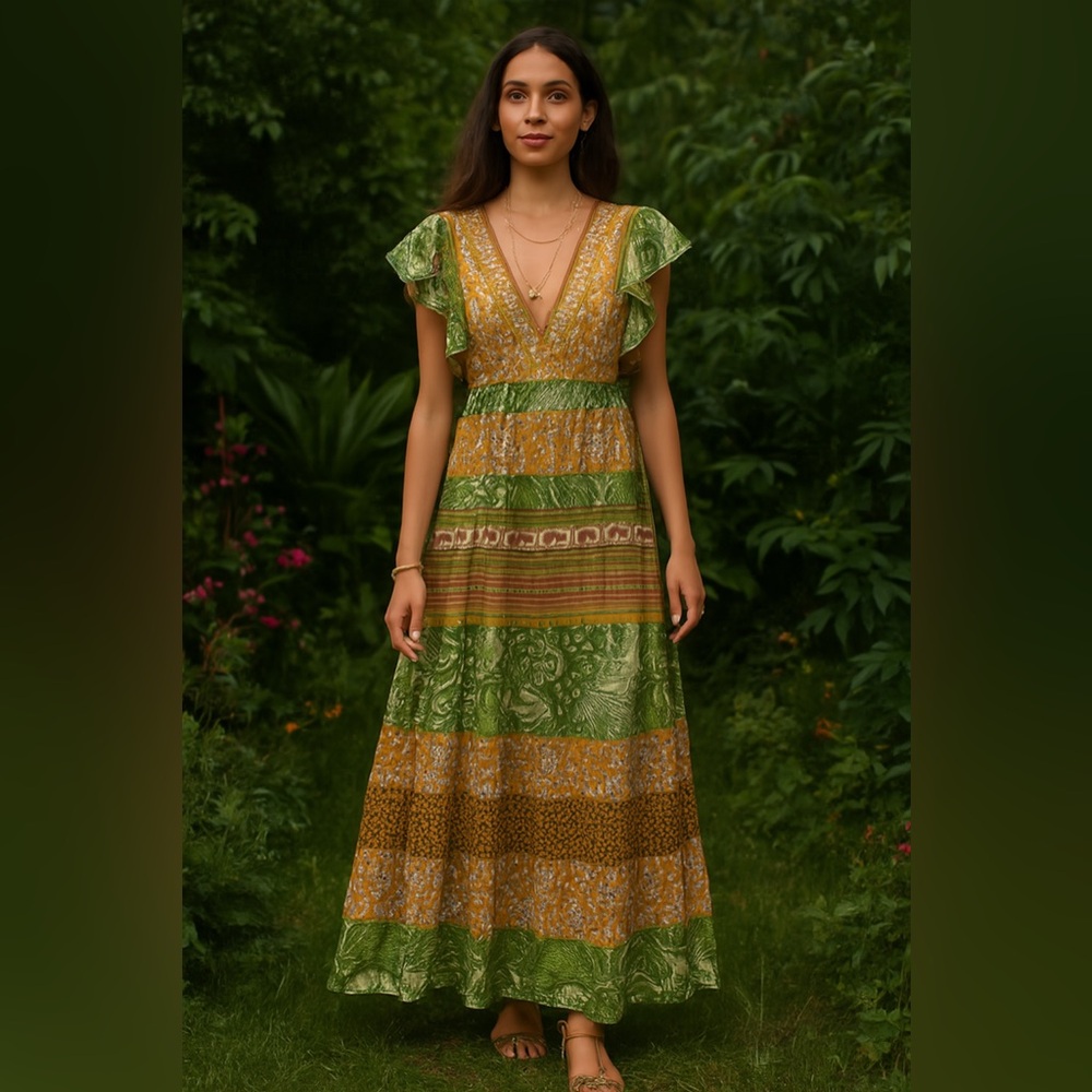 Cheztu Mustard Multi-Print Maxi Dress | Cottagecore Dream 🌼